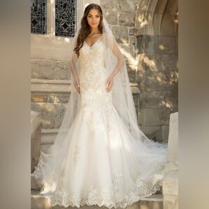 🚨 BRIDAL BLOWOUT NWT Ivory Wedding Dress embroidered appliqué mermaid skirt SZ:8